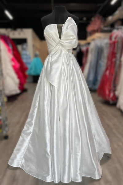 Cute Ball Gown V Neck Satin Prom Dress with Bow