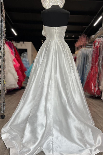 Cute Ball Gown V Neck Satin Prom Dress with Bow