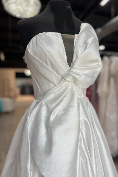 Cute Ball Gown V Neck Satin Prom Dress with Bow