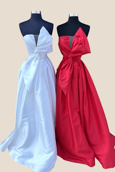 Cute Ball Gown V Neck Satin Prom Dress with Bow
