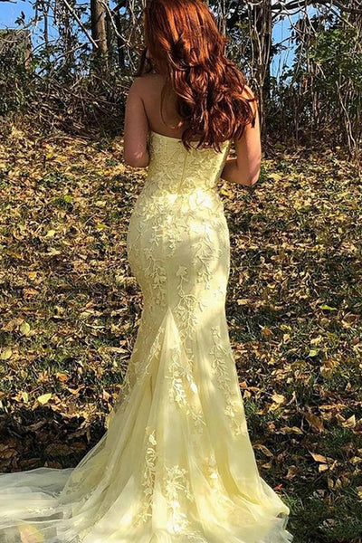 Blush Pink Strapless Lace Long Prom Dress with Slit VK23100309