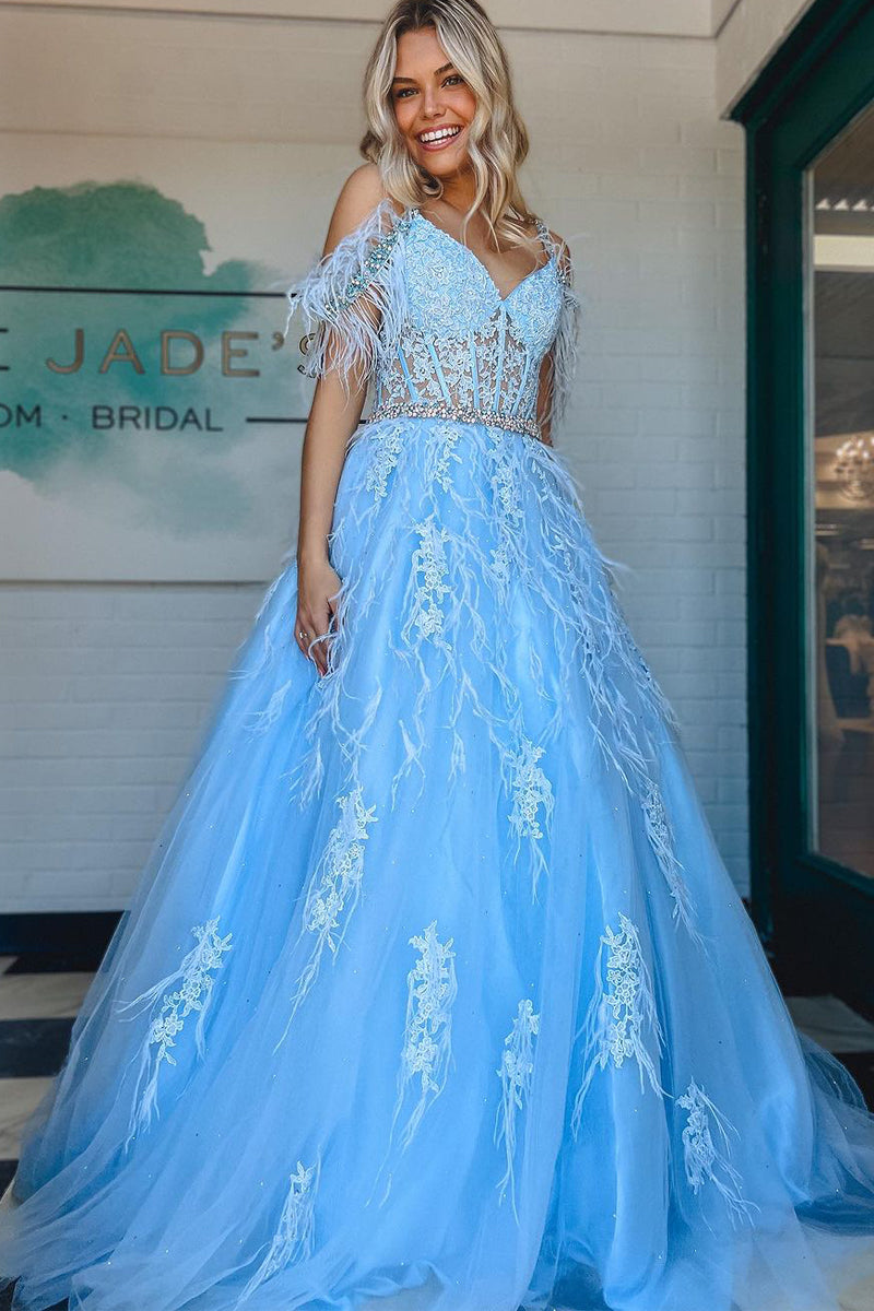 Blue Cold Shoulders Sequin Lace Mermaid Long Prom Dress VK23102402