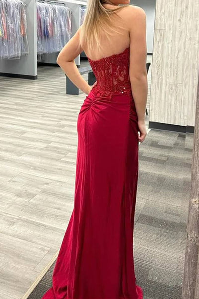 Mermaid Sweetheart Fuchsia Corset Prom Dress with Split Front VK23111402