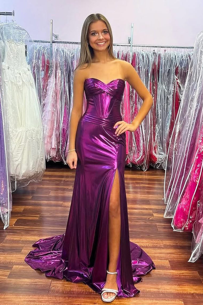 Charming Mermaid Sweetheart Purple Metallic Satin Long Prom Dress with Vickidress Charming Mermaid Sweetheart Purple Metallic Satin Long Prom Dress with Vickidress