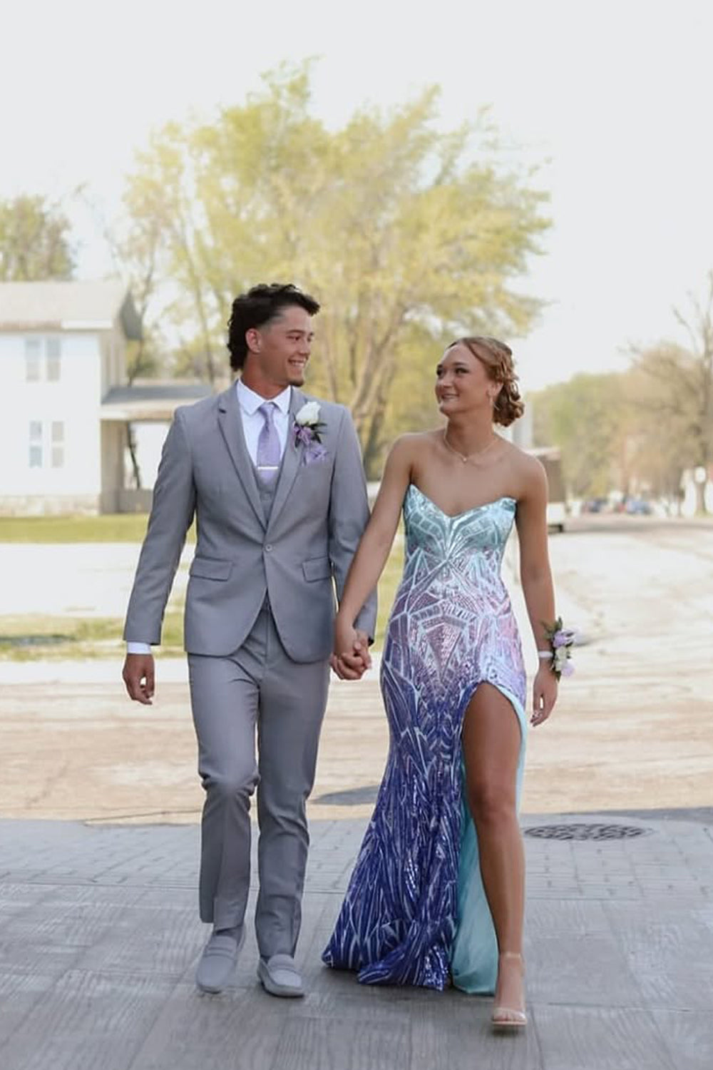 Charming Mermaid V Neck Sequins Slit Prom Dress VK25053106