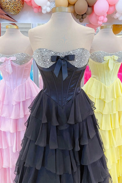 Pink Sweetheart A Line Chiffon Ruffled Long Formal Prom Dresses With Beading