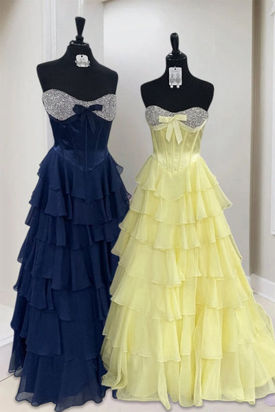 Pink Sweetheart A Line Chiffon Ruffled Long Formal Prom Dresses With Beading