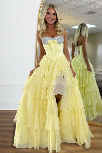 Pink Sweetheart A Line Chiffon Ruffled Long Formal Prom Dresses With Beading