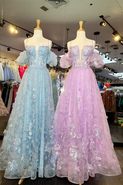 Gorgeous Ball Gown Off the Shoulder Sparkly Tulle Long Prom Dress with Appliques