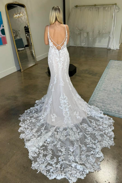 Romantic Mermaid V Neck Lace Wedding Dresses VK24102806