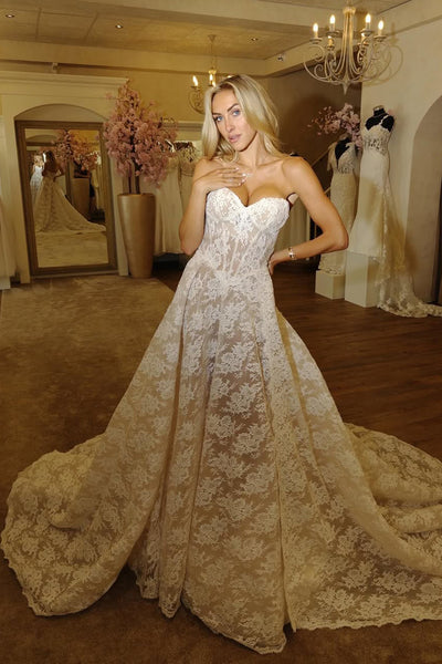 Elegant A-Line Sweetheart Floral Lace Wedding Dresses VK25093006