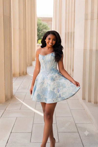 Sweet A Line Scoop Neck Jacquard Satin Homecoming Dress VK26070714