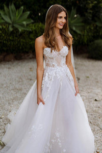 Charming A Line Sweetheart Tulle Wedding Dresses with Appliques VK23062001