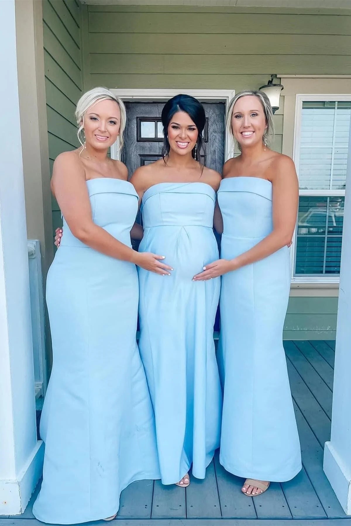 princess polly baby blue dress Blue A line satin long prom dress, blue bridesmaid dress – shdress main image 0