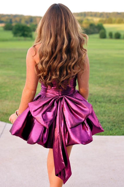 Purple A-Line Metallic Strapless Pleated Short Homecoming Dress VK26070101