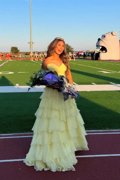 Fashion A Line Sweetheart Daffodial Chiffon Tiered Prom Dress VK25100609