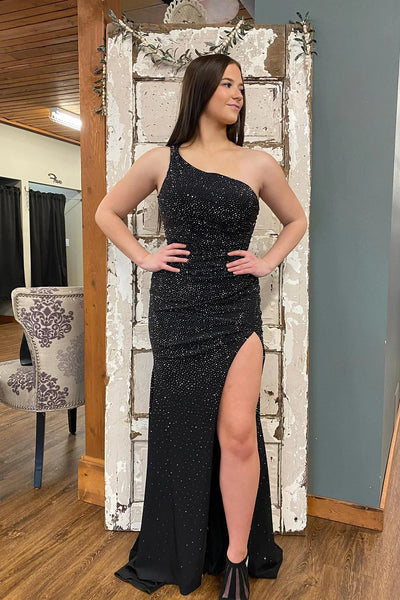 Sheath One Shoulder Royal Blue Long Prom Dress with Beading VK23092709