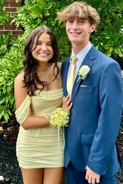 Simple Off-the-Shoulder Ruched Bodycon Short Homecoming Dress VK25092902