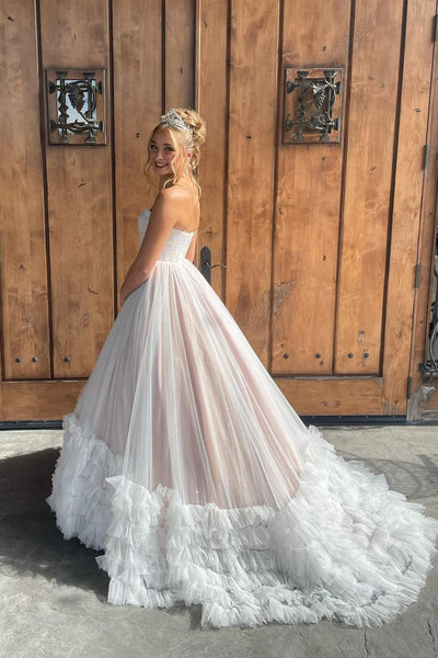 Cute Ball Gown Sweetheart Tulle Long Prom Dresses VK24092802