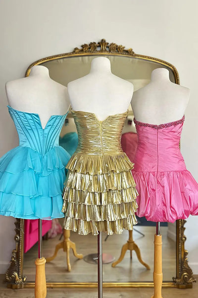 A Line Sweetheart Keyhole Gold Homecoming Dresses with Beading VK062110