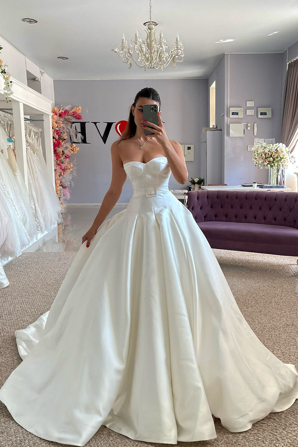 Ball Gown Sweetheart Satin Long Wedding Dresses