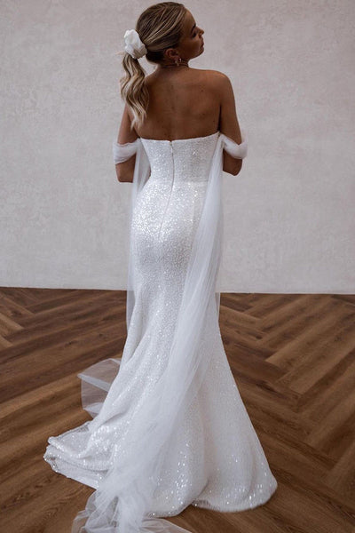 Charming Mermaid Off the Shoulder Sequins Wedding Dresses with Slit VK23062002