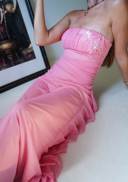 Strapless Sequins Applique Mermaid Sleeveless Prom Dress