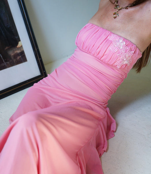 Strapless Sequins Applique Mermaid Sleeveless Prom Dress