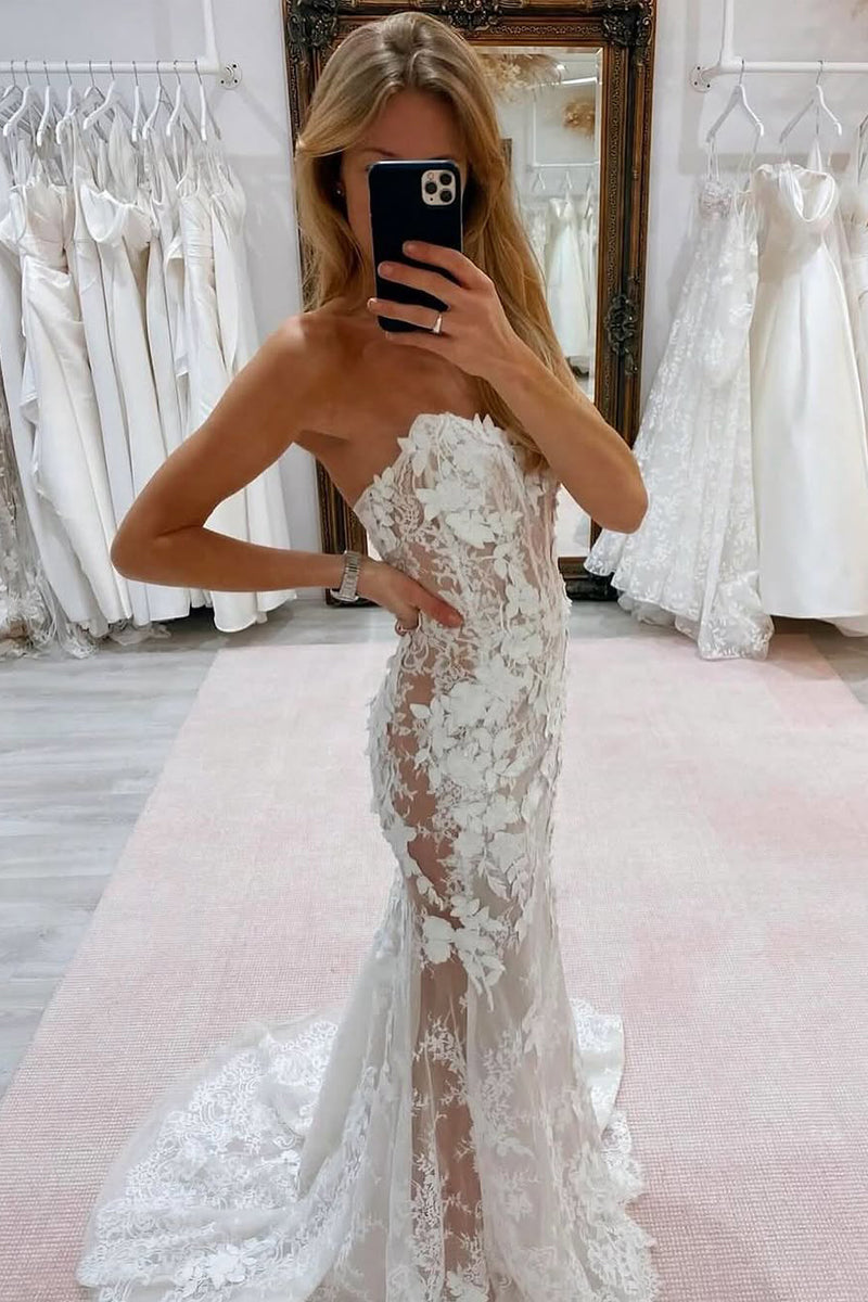 Charming Mermaid Sweetheart Lace Wedding Dress with Appliques VK25010608