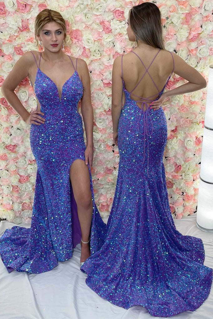 Purple Iridescent Sequin Lace-Up Back Mermaid Long Prom Dress VK23121202 Vickidress Purple Iridescent Sequin Lace-Up Back Mermaid Long Prom Dress VK23121202 Vickidress