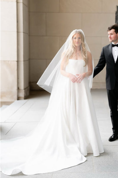 Ball Gown Strapless Satin Long Wedding Dress VK25060704