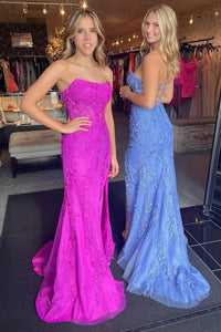 Magenta Strapless Appliqué Mermaid Long Formal Dress VK23101102