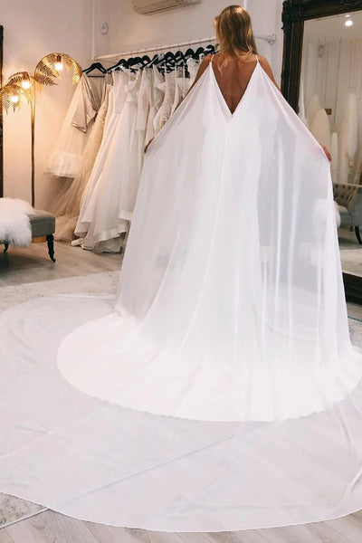 Simple Memraid V Neck Elastic Satin Long Wedding Dresses VK24110706
