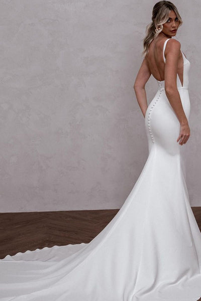 Fairy Mermaid Square Neck Elastic Satin Long Wedding Dresses VK24100609