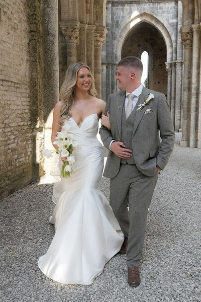 Elegant Mermaid Strapless White Satin Wedding Dresses with Train VK26081514