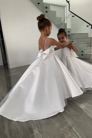 Simple White Satin Flower Girl Dresses for Wedding Birthday Party Dresses