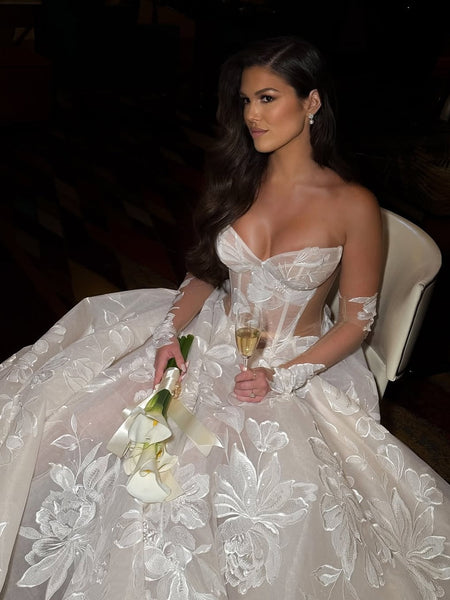 sweetheart Lace Long Sleeve A-Line Floor-Length Wedding Dress