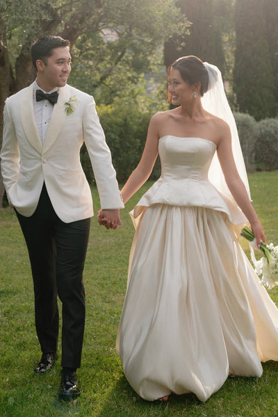 Strapless Sleeveless A-Line Floor-Length Wedding Dress