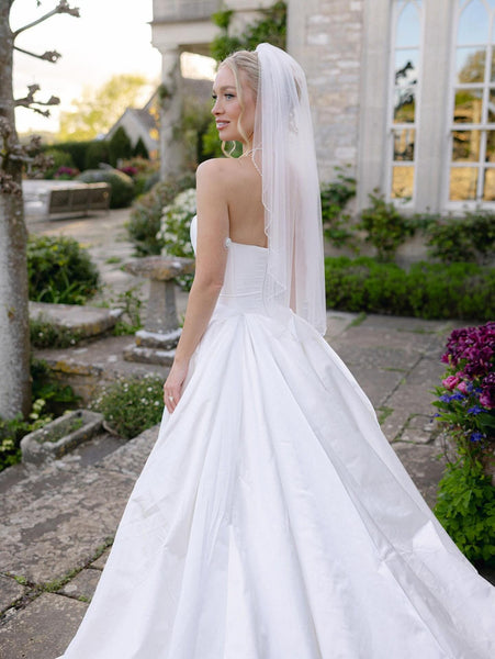 Strapless Sleeveless A-Line Simple Floor-Length Wedding Dress