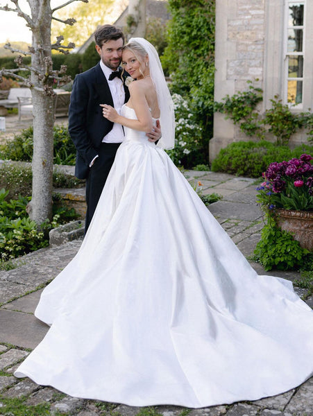 Strapless Sleeveless A-Line Simple Floor-Length Wedding Dress