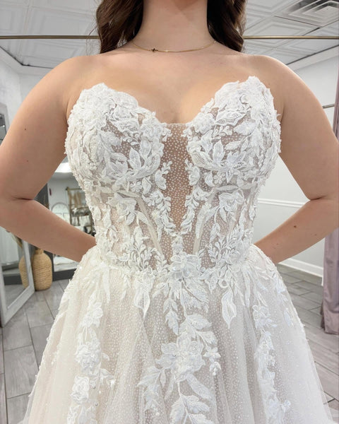 A Line Boho Wedding Dresses Strapless Tulle Lace Beach Bridal Wedding Gowns