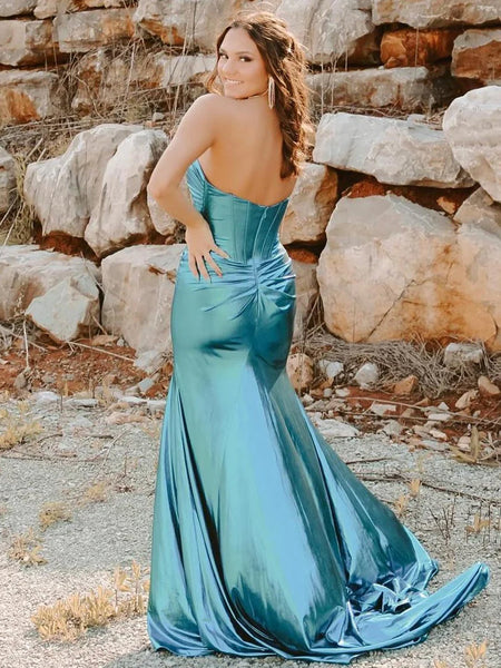 Charming Mermaid Sweetheart Sparkly Satin Prom Dress With Slit