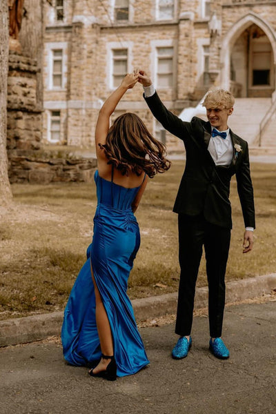 Charming Mermaid Sweetheart Royal Blue Satin Slit Prom Dress
