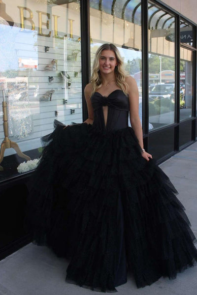 Ball Gown Sweetheart Hot Pink Tiered Tulle Long Prom Dresses