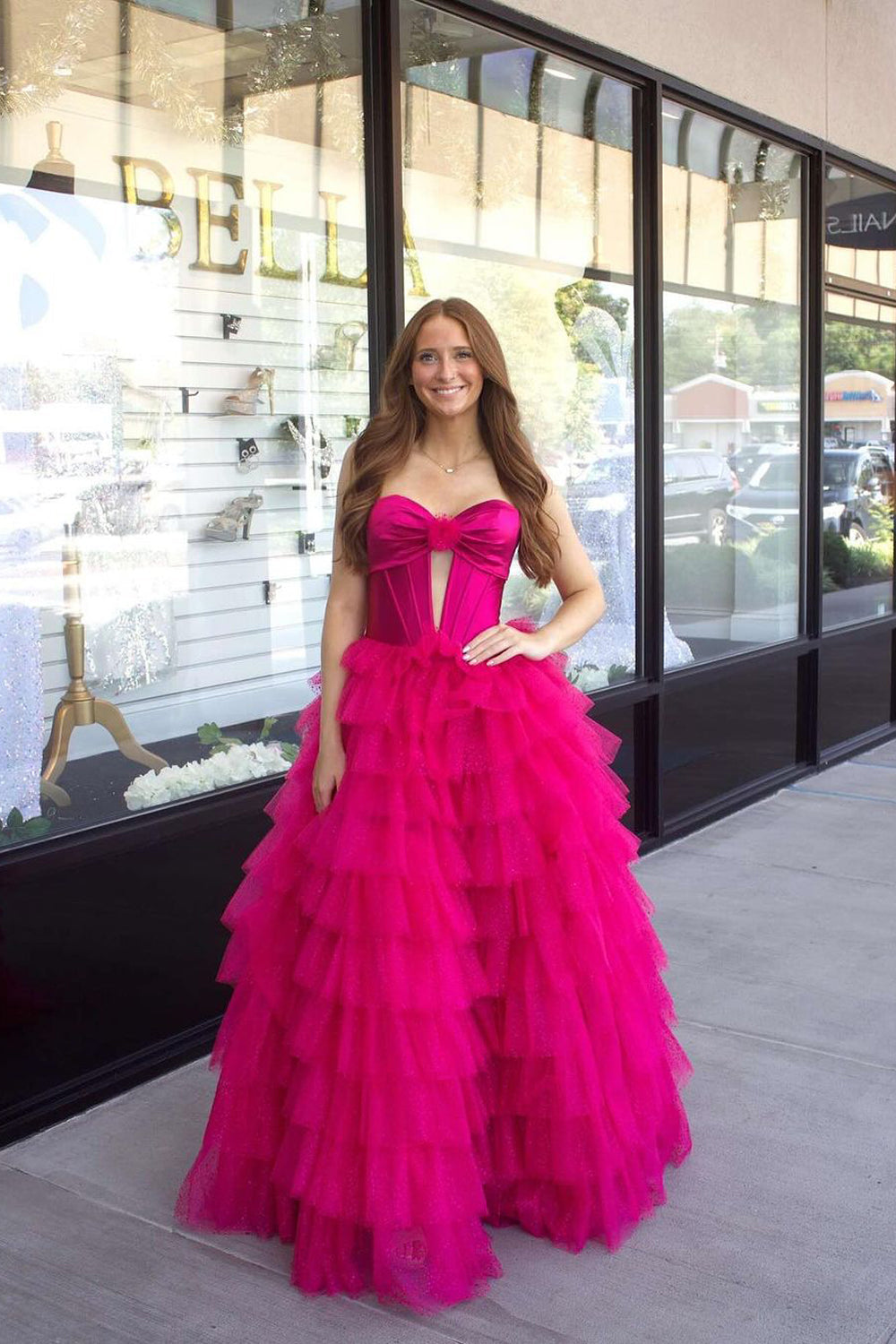 Ball Gown Sweetheart Hot Pink Tiered Tulle Long Prom Dresses Vickidress Ball Gown Sweetheart Hot Pink Tiered Tulle Long Prom Dresses Vickidress