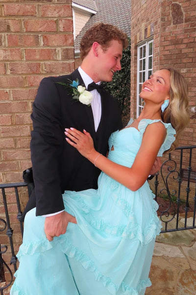 Cute A Line Sweetheart Chiffon Ruffles Long Prom Dress