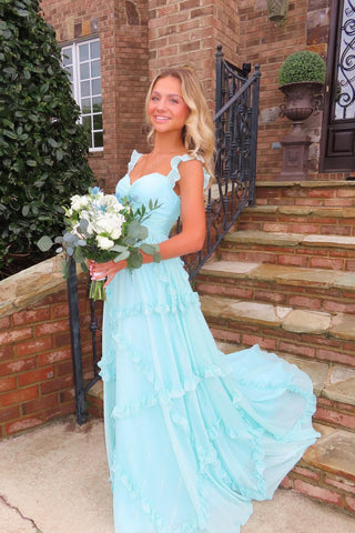 Cute A Line Sweetheart Chiffon Ruffles Long Prom Dress