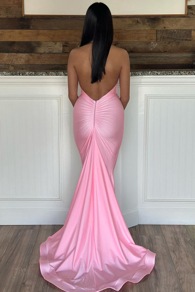 Chic Mermaid Purple Halter Elastic Satin Long Prom Formal Dress