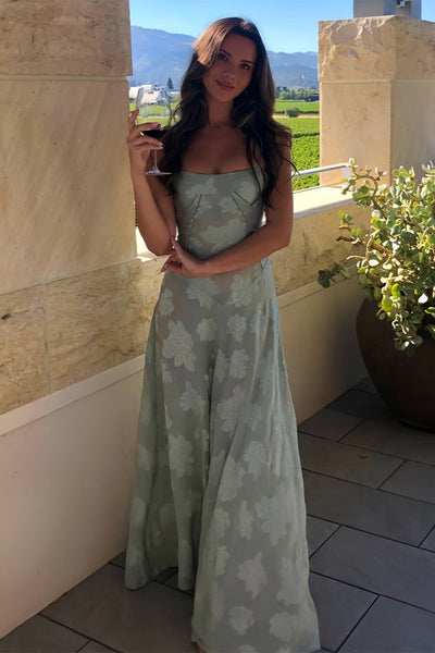 Pink Sheath Satin Floral Spaghetti Straps Long Prom Dresses