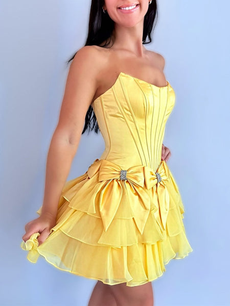 Periwinkle A Line Scoop Neck Ruffles Corset Homecoming Dresses with Bows